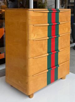  Heywood Wakefield Mid century Heywood Wakefield Tall Maple Chest Painted Stripes 5 Drawer - 4480844