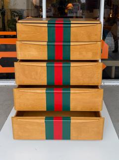  Heywood Wakefield Mid century Heywood Wakefield Tall Maple Chest Painted Stripes 5 Drawer - 4480856