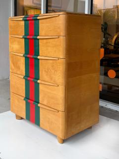  Heywood Wakefield Mid century Heywood Wakefield Tall Maple Chest Painted Stripes 5 Drawer - 4480858