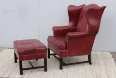  Hickory Chair Co 1960s Red Leather Wing back Chair And Ottoman By Hickory Chair - 2322664