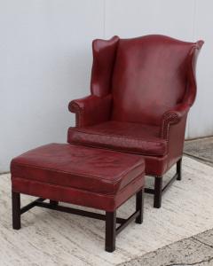  Hickory Chair Co 1960s Red Leather Wing back Chair And Ottoman By Hickory Chair - 2322667