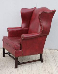  Hickory Chair Co 1960s Red Leather Wing back Chair And Ottoman By Hickory Chair - 2322668