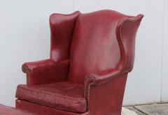  Hickory Chair Co 1960s Red Leather Wing back Chair And Ottoman By Hickory Chair - 2322671