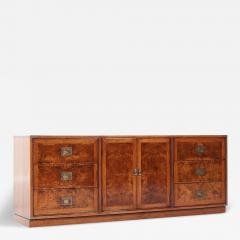 Hickory Manufacturing Co Hickory Manufacturing Company Mid Century Burlwood and Brass Lowboy Dresser - 3698541