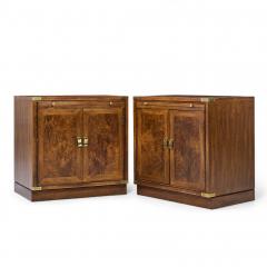  Hickory Manufacturing Co Hickory Manufacturing Mid Century Burlwood and Brass Nightstands Pair - 4357163