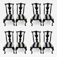  Hickory Manufacturing Company Vintage Hickory Black Lacquer Chippendale Style Dining Chairs Set of 8 - 2879630