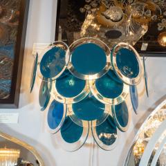  High Style Deco Modernist 14 Disc Sconces in Handblown Murano Turquoise Translucent Glass - 1579433