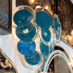  High Style Deco Modernist 14 Disc Sconces in Handblown Murano Turquoise Translucent Glass - 1579434