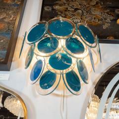 High Style Deco Modernist 14 Disc Sconces in Handblown Murano Turquoise Translucent Glass - 1579436