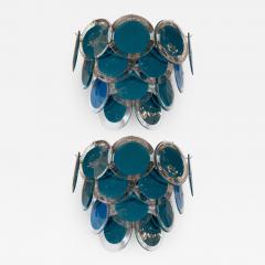  High Style Deco Modernist 14 Disc Sconces in Handblown Murano Turquoise Translucent Glass - 1580297