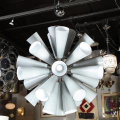  High Style Deco Modernist Chrome Chandelier w Murano Gray Conical Shades by High Style Deco - 1733169