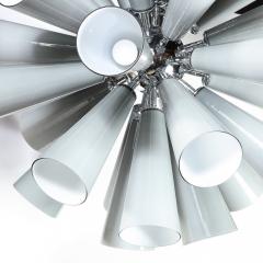  High Style Deco Modernist Chrome Chandelier w Murano Gray Conical Shades by High Style Deco - 1733186