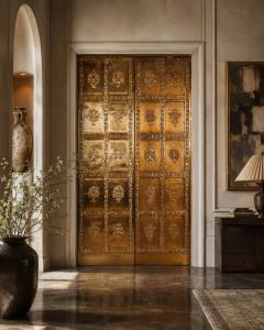  High Style Deco Pair of Brass Elevator Doors Louis Sullivan Style Chicago c 1930 - 4709620