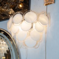  High Style Deco Pair of Modernist 14 Disc Sconces in Hand Blown Murano White Translucent Glass - 1579061