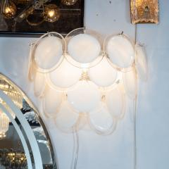  High Style Deco Pair of Modernist 14 Disc Sconces in Hand Blown Murano White Translucent Glass - 1579062