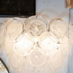  High Style Deco Pair of Modernist 14 Disc Sconces in Handblown Murano Clear Glass - 1579439