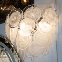  High Style Deco Pair of Modernist 14 Disc Sconces in Handblown Murano Clear Glass - 1579441