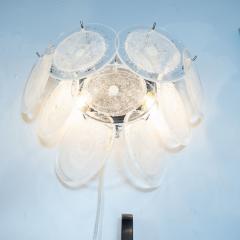  High Style Deco Pair of Modernist 9 Disc Handblown Murano Clear Translucent Glass Sconces - 1579138