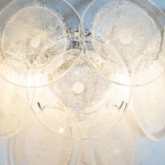  High Style Deco Pair of Modernist 9 Disc Handblown Murano Clear Translucent Glass Sconces - 1579139