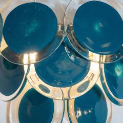  High Style Deco Pair of Modernist 9 Disc Handblown Murano Turquoise Translucent Glass Sconce - 1579135
