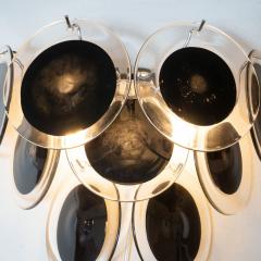  High Style Deco Pair of Modernist 9 Disc Sconces in Handblown Murano Black Translucent Glass - 1579042