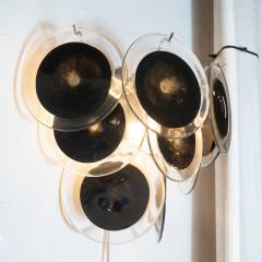  High Style Deco Pair of Modernist 9 Disc Sconces in Handblown Murano Black Translucent Glass - 1579043