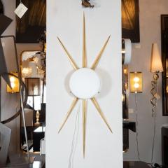  High Style Deco Pair of Modernist Starburst Brass and Handblown Murano Frosted Glass Sconces - 1579011