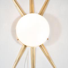  High Style Deco Pair of Modernist Starburst Brass and Handblown Murano Frosted Glass Sconces - 1579012