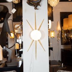  High Style Deco Pair of Modernist Starburst Brass and Handblown Murano Frosted Glass Sconces - 1579014