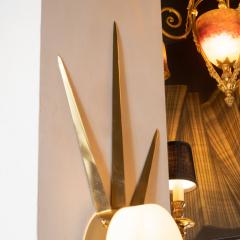  High Style Deco Pair of Modernist Starburst Brass and Handblown Murano Frosted Glass Sconces - 1579023