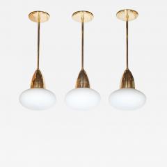  High Style Deco Set of Three Custom Modernist Brass Frosted Glass Pendants by High Style Deco - 1561394