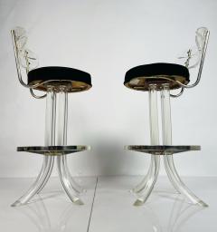  Hill Manufacturing Pair of Lucite Chrome Barstools After Charles Hollis Jones USA 1970s - 3160253
