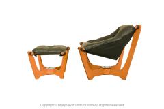  Hjellegjerde Mid Century Leather Luna Sling Lounge Chair Ottoman by Hjellegjerde Norway - 3521816