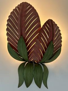  Holl nder Leuchten Rare Mid Century Double Leaf Floral Sconce by Holl nder Leuchten Germany 1970s - 4599894