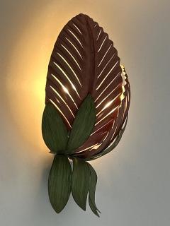  Holl nder Leuchten Rare Mid Century Double Leaf Floral Sconce by Holl nder Leuchten Germany 1970s - 4599897