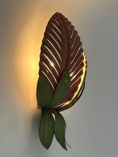  Holl nder Leuchten Rare Mid Century Double Leaf Floral Sconce by Holl nder Leuchten Germany 1970s - 4599899