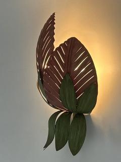  Holl nder Leuchten Rare Mid Century Double Leaf Floral Sconce by Holl nder Leuchten Germany 1970s - 4599902