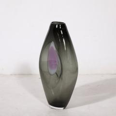  Holmegaard Mid Century Hand Blown Smoked Glass White Amethyst Detailed Vase by Holmegaard - 3523740