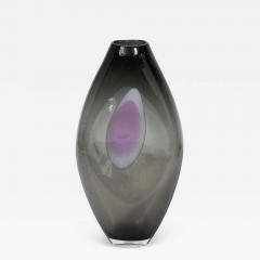  Holmegaard Mid Century Hand Blown Smoked Glass White Amethyst Detailed Vase by Holmegaard - 3527456