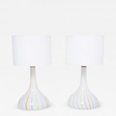  Holmegaard Pair of 1970s tall White Glass Table Lamps model Candy by Holmegaard - 2730984