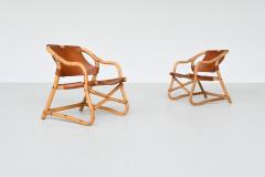  Horsnaes M bler Pair of Manilla lounge chairs in cognac leather Denmark 1960 - 3874819