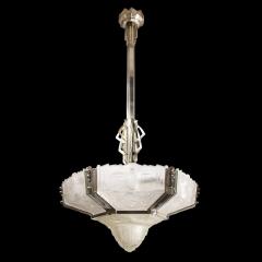  Hugue Art Deco Skyscraper Style Chandelier in Silvered Bronze Frosted Glass by Hugue - 2908798