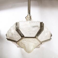  Hugue Art Deco Skyscraper Style Chandelier in Silvered Bronze Frosted Glass by Hugue - 2908888