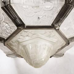  Hugue Art Deco Skyscraper Style Chandelier in Silvered Bronze Frosted Glass by Hugue - 2908925