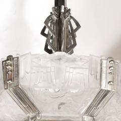  Hugue Art Deco Skyscraper Style Chandelier in Silvered Bronze Frosted Glass by Hugue - 3926265