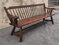  Hunt Country Furniture Vintage Hunt Country Furniture Carved Mixed Woods Bench Spindled Back Cedar - 3975295