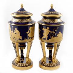  Hutschenreuther 1914s Pair of Porcelain Cobalt Blue 19 Vases with Mythological Scenes - 176540