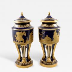  Hutschenreuther 1914s Pair of Porcelain Cobalt Blue 19 Vases with Mythological Scenes - 176959