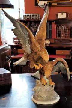  Hutschenreuther 20C Selb German Porcelain Pair of Golden Eagles Sculpture - 2021557