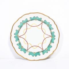  Hutschenreuther Set of 16 Turquoise 24K Gilt Border Porcelain Dinner Plates by Hutschenreuther - 4654288